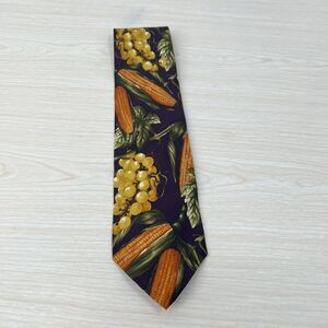 Hugo Boss Silk Floral Neck Tie Italy Excellent Condition RARE Corn Grapes Food